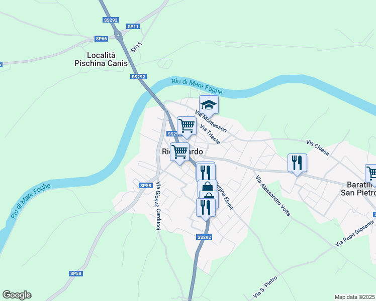 map of restaurants, bars, coffee shops, grocery stores, and more near 2 Via Regina Elena in Riola Sardo