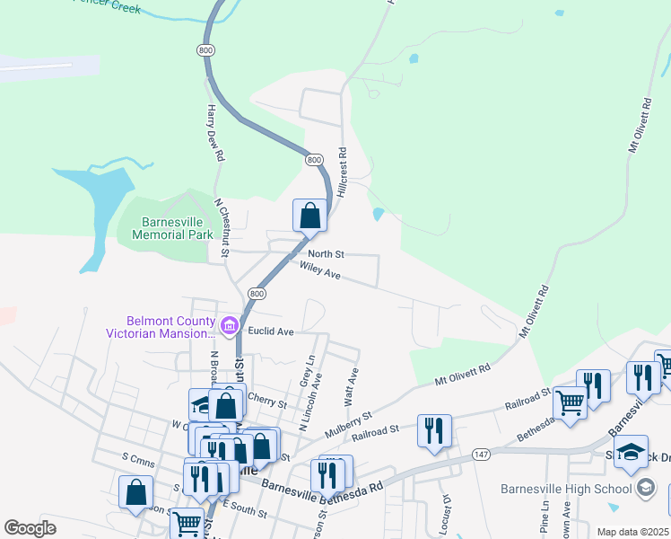 map of restaurants, bars, coffee shops, grocery stores, and more near 485 North Street in Barnesville