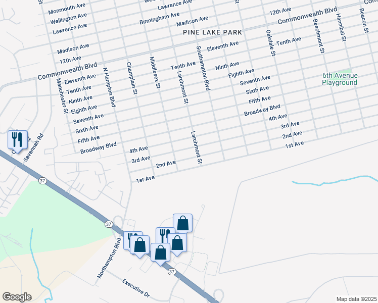 map of restaurants, bars, coffee shops, grocery stores, and more near 1032 3rd Avenue in Toms River