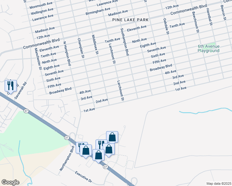 map of restaurants, bars, coffee shops, grocery stores, and more near 1032 3rd Avenue in Toms River