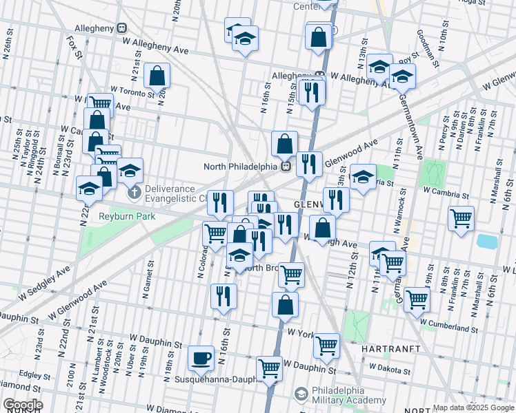 map of restaurants, bars, coffee shops, grocery stores, and more near 2719 North 17th Street in Philadelphia