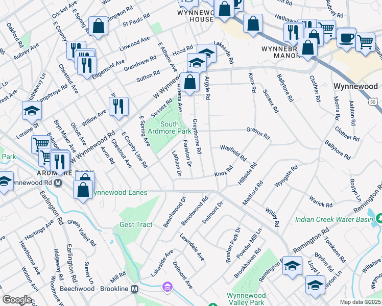 map of restaurants, bars, coffee shops, grocery stores, and more near 628 Greythorne Road in Wynnewood