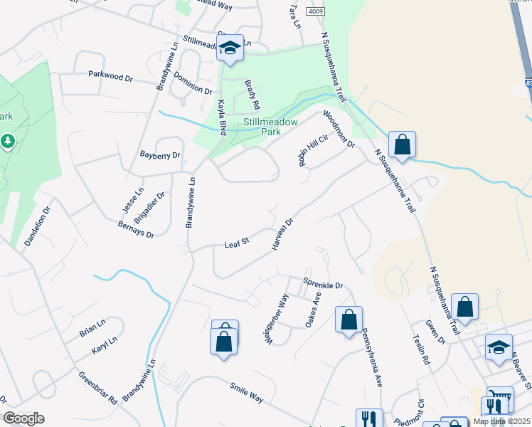 map of restaurants, bars, coffee shops, grocery stores, and more near 609 Leaf Street in York