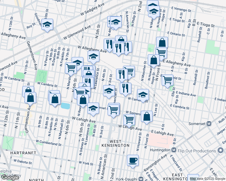 map of restaurants, bars, coffee shops, grocery stores, and more near in Philadelphia