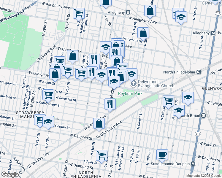 map of restaurants, bars, coffee shops, grocery stores, and more near 2644 North 22nd Street in Philadelphia