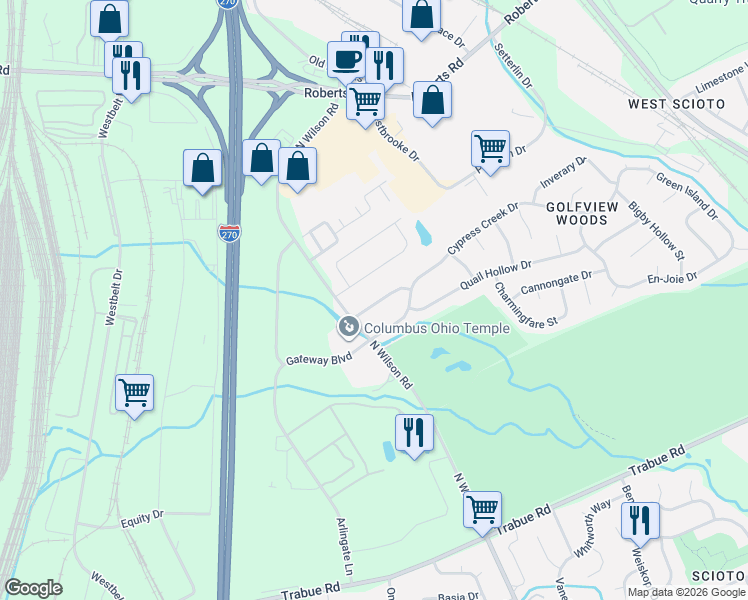 map of restaurants, bars, coffee shops, grocery stores, and more near 3955 Winding Oaks Drive in Columbus