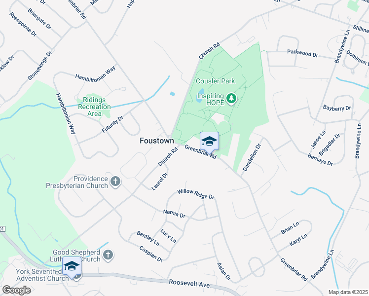 map of restaurants, bars, coffee shops, grocery stores, and more near 1100 Church Road in York
