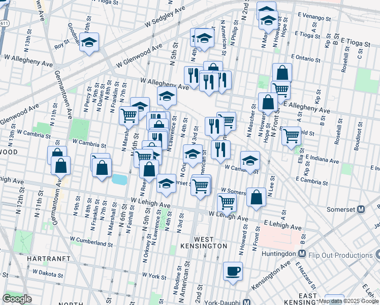map of restaurants, bars, coffee shops, grocery stores, and more near 2924 North 3rd Street in Philadelphia