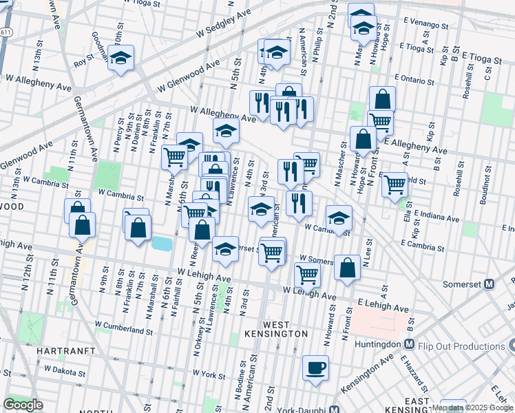 map of restaurants, bars, coffee shops, grocery stores, and more near 2924 North 3rd Street in Philadelphia