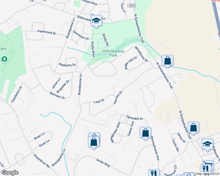 map of restaurants, bars, coffee shops, grocery stores, and more near 609 Leaf Street in York