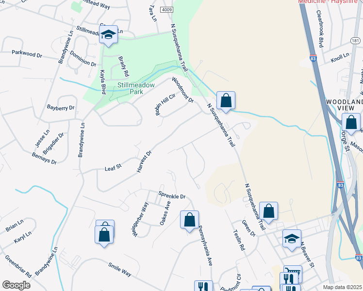 map of restaurants, bars, coffee shops, grocery stores, and more near 3016 Village Circle West in York