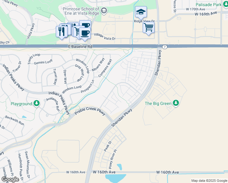 map of restaurants, bars, coffee shops, grocery stores, and more near 2389 West 165th Lane in Broomfield