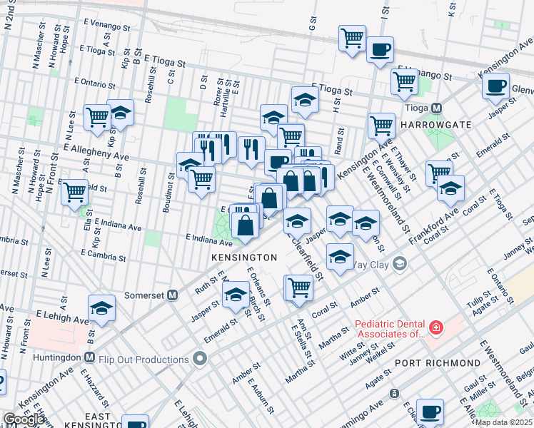 map of restaurants, bars, coffee shops, grocery stores, and more near 3131 Weymouth Street in Philadelphia
