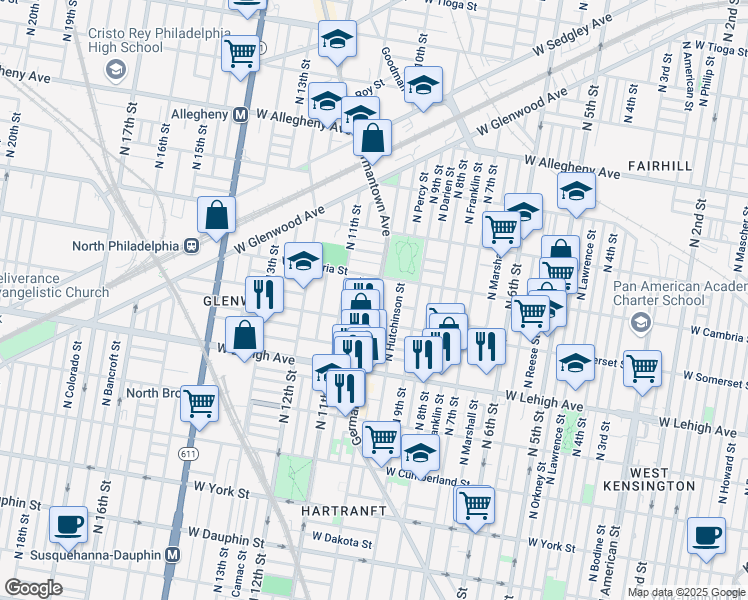 map of restaurants, bars, coffee shops, grocery stores, and more near in Philadelphia