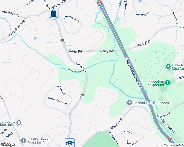 map of restaurants, bars, coffee shops, grocery stores, and more near 122 Carli Drive in Broomall