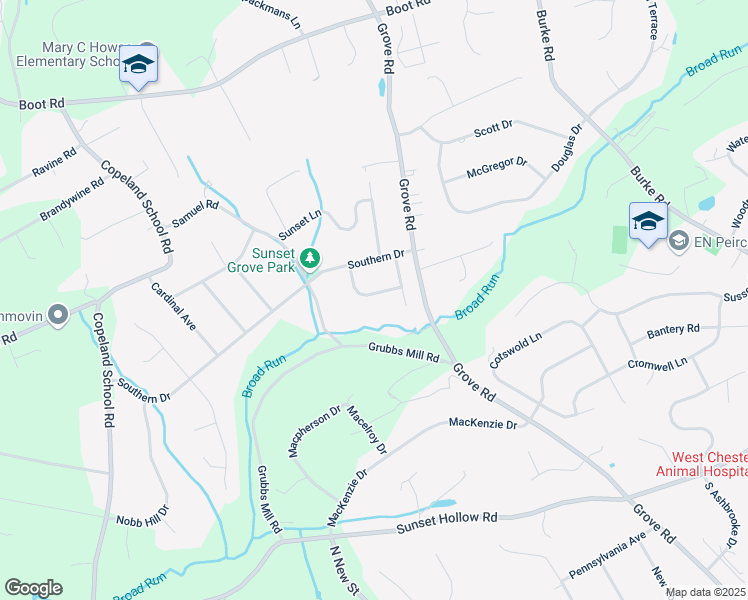 map of restaurants, bars, coffee shops, grocery stores, and more near 506 Deer Lane in West Chester