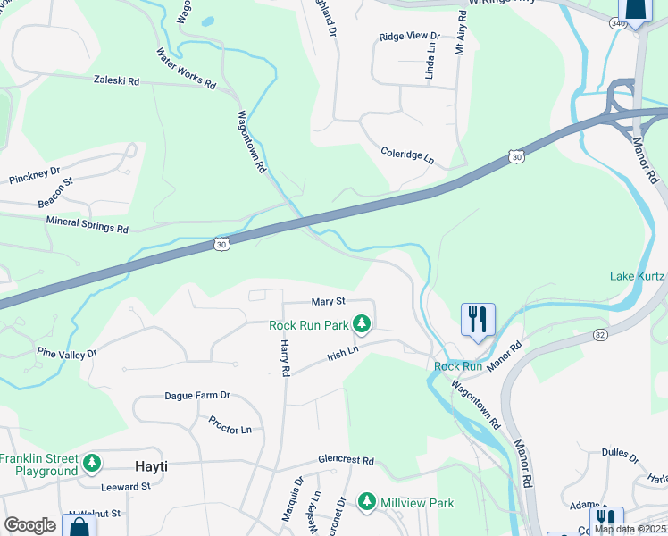 map of restaurants, bars, coffee shops, grocery stores, and more near 711 Wagontown Road in Coatesville