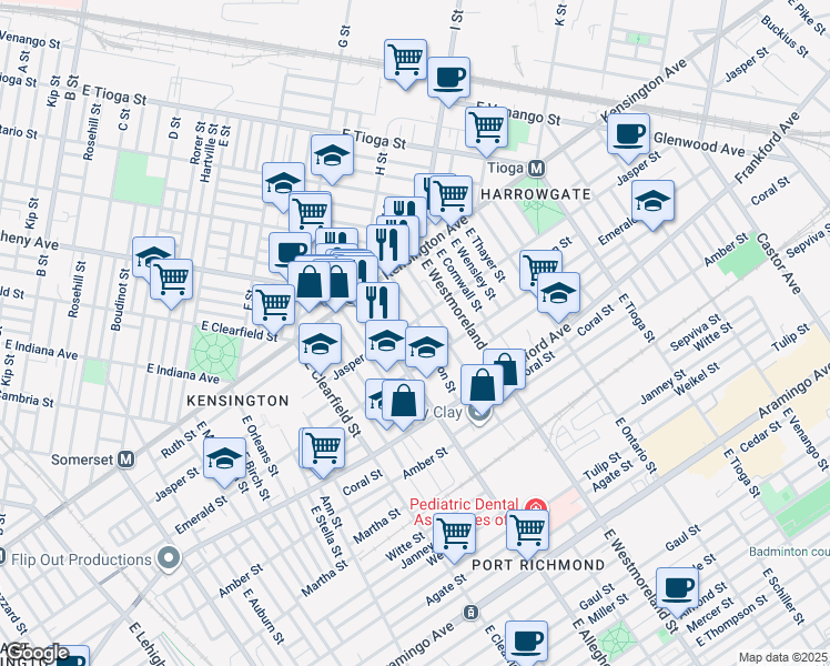 map of restaurants, bars, coffee shops, grocery stores, and more near 1912 East Madison Street in Philadelphia