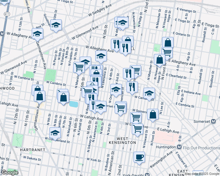 map of restaurants, bars, coffee shops, grocery stores, and more near 2923 North 4th Street in Philadelphia