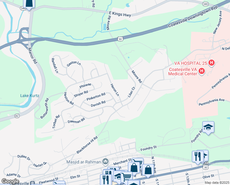 map of restaurants, bars, coffee shops, grocery stores, and more near 216 Pinkerton Road in Chester County