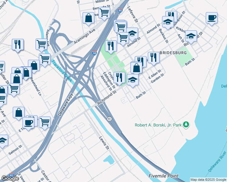 map of restaurants, bars, coffee shops, grocery stores, and more near 4222 Richmond Street in Philadelphia