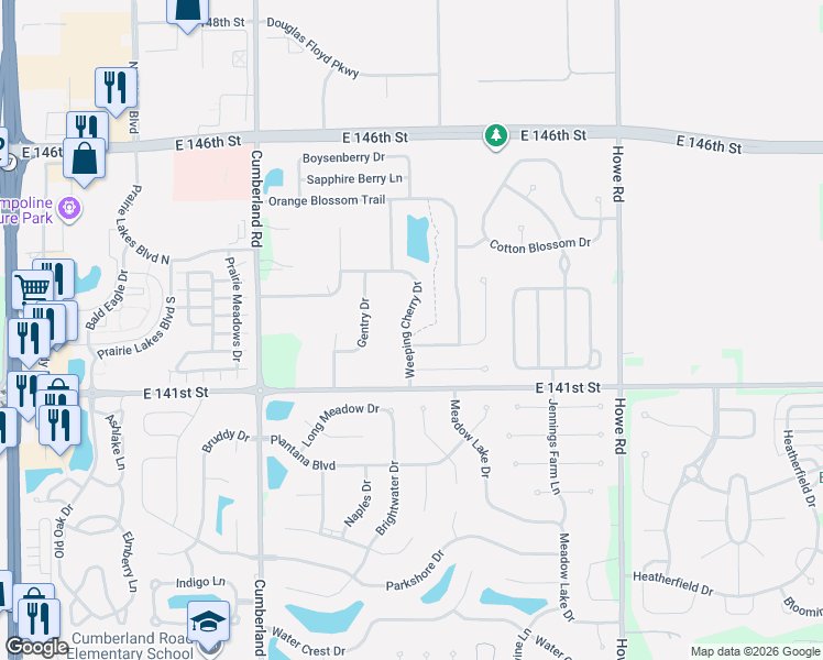 map of restaurants, bars, coffee shops, grocery stores, and more near 14266 Weeping Cherry Drive in Fishers