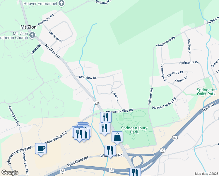 map of restaurants, bars, coffee shops, grocery stores, and more near 81 Jean Lo Way in York