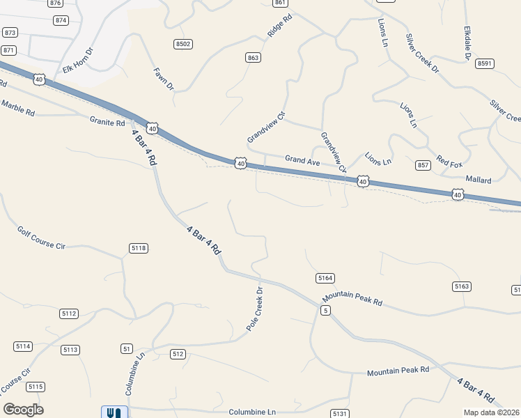 map of restaurants, bars, coffee shops, grocery stores, and more near 5186 County Road 5 in Tabernash