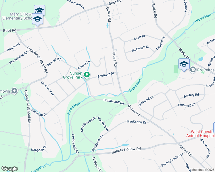map of restaurants, bars, coffee shops, grocery stores, and more near 504 Deer Lane in West Chester