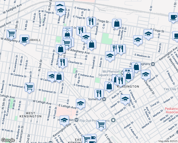 map of restaurants, bars, coffee shops, grocery stores, and more near 3060 Rosehill Street in Philadelphia