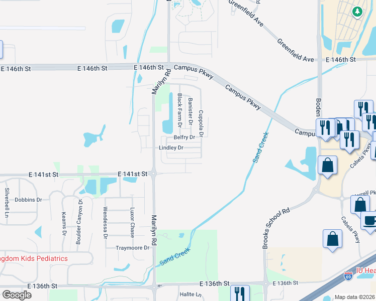 map of restaurants, bars, coffee shops, grocery stores, and more near 12205 Lindley Drive in Noblesville