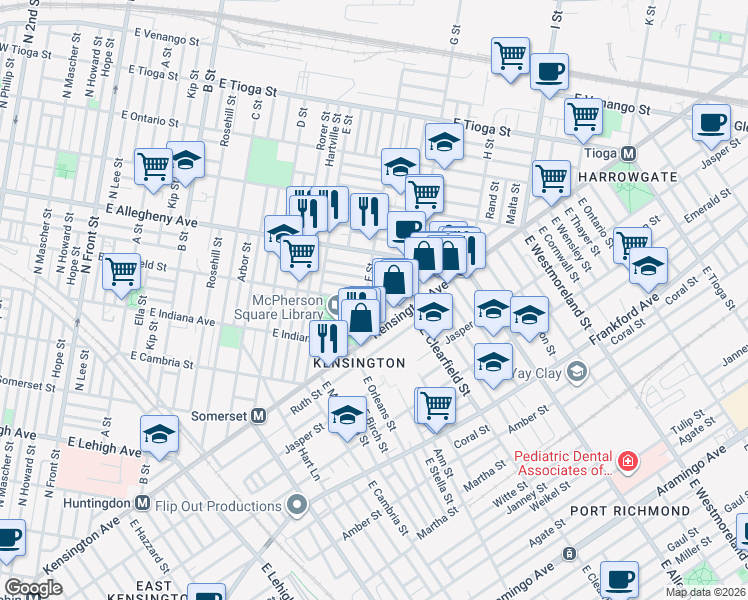 map of restaurants, bars, coffee shops, grocery stores, and more near 3100 Weymouth Street in Philadelphia