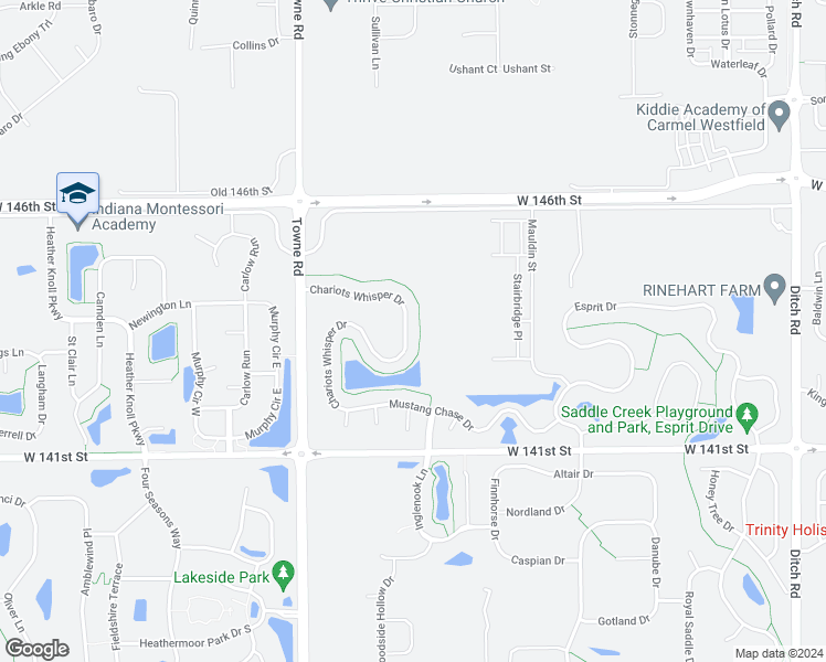 map of restaurants, bars, coffee shops, grocery stores, and more near 14371 Chariots Whisper Drive in Westfield