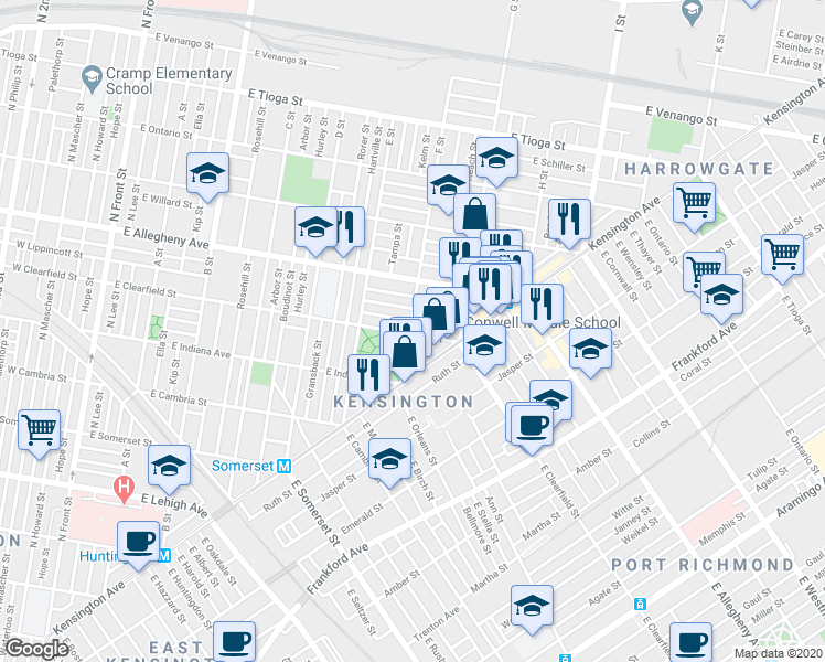 map of restaurants, bars, coffee shops, grocery stores, and more near 3131 Weymouth Street in Philadelphia