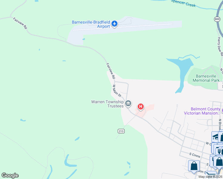 map of restaurants, bars, coffee shops, grocery stores, and more near 61930 Fairview Road in Barnesville