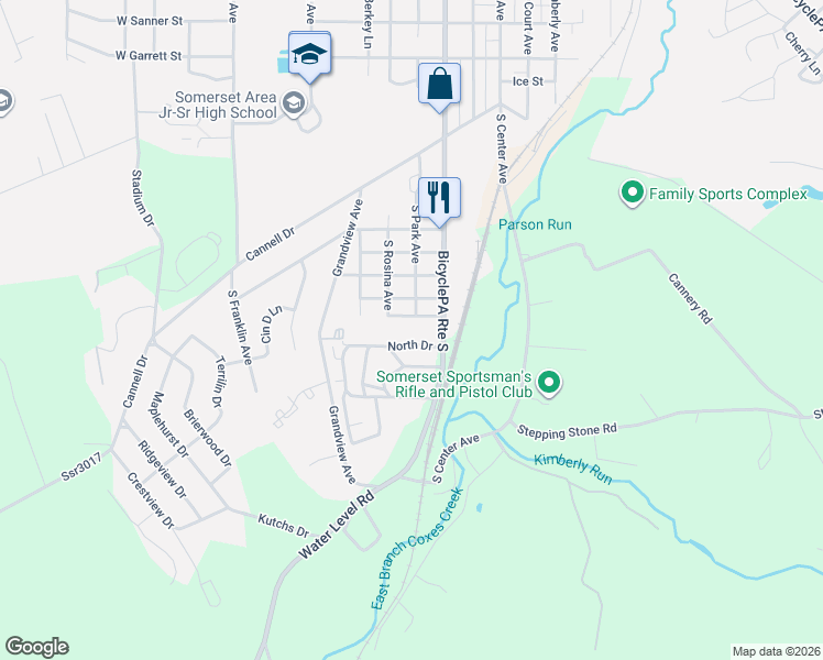map of restaurants, bars, coffee shops, grocery stores, and more near 1143 South Park Avenue in Somerset