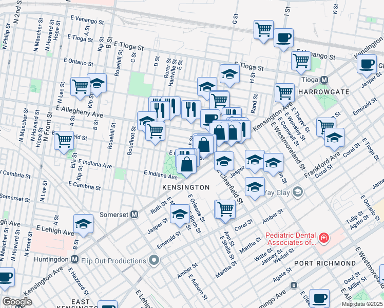 map of restaurants, bars, coffee shops, grocery stores, and more near 705 East Clearfield Street in Philadelphia