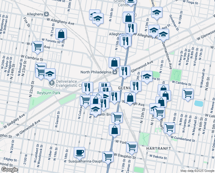 map of restaurants, bars, coffee shops, grocery stores, and more near 2760 North 15th Street in Philadelphia