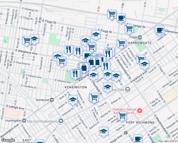map of restaurants, bars, coffee shops, grocery stores, and more near 3141 G Street in Philadelphia