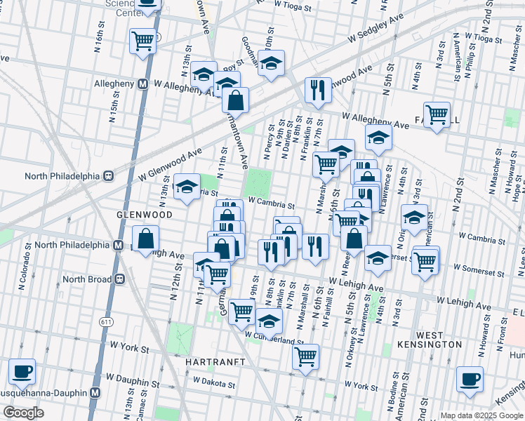 map of restaurants, bars, coffee shops, grocery stores, and more near in Philadelphia