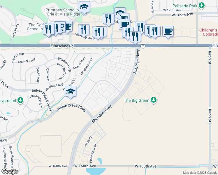 map of restaurants, bars, coffee shops, grocery stores, and more near 1964 West 166th Drive in Broomfield
