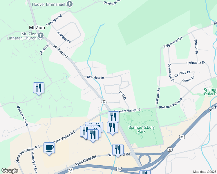 map of restaurants, bars, coffee shops, grocery stores, and more near 81 Jean Lo Way in York