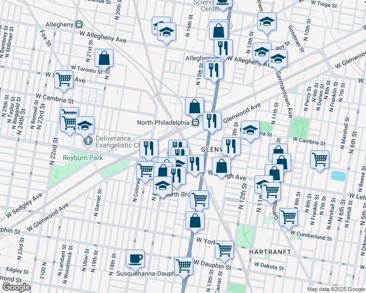 map of restaurants, bars, coffee shops, grocery stores, and more near 2762 North 15th Street in Philadelphia