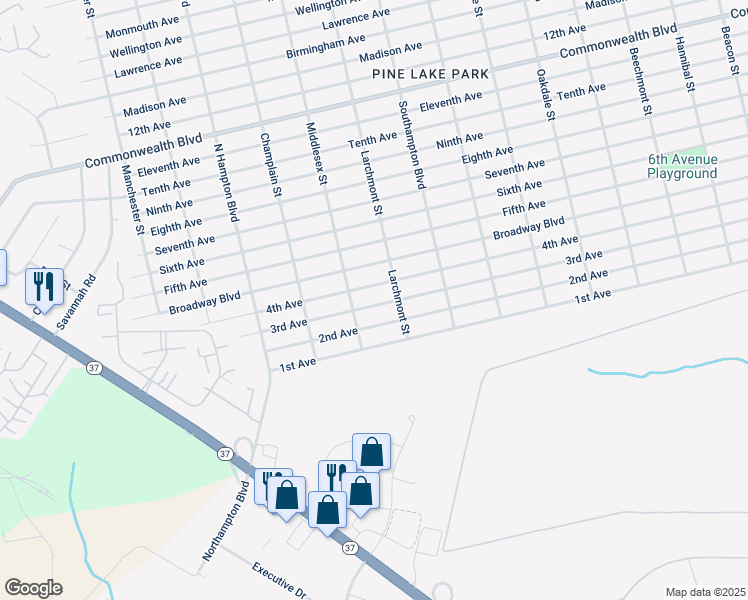 map of restaurants, bars, coffee shops, grocery stores, and more near 1009 4th Avenue in Toms River