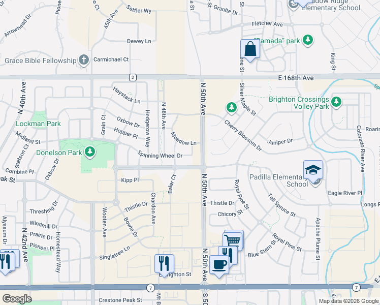 map of restaurants, bars, coffee shops, grocery stores, and more near 4956 Meadow Lane in Brighton