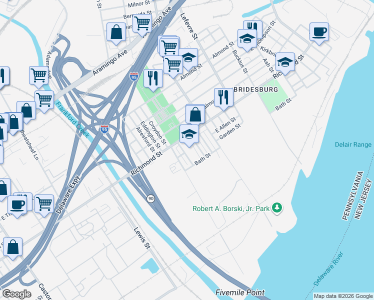 map of restaurants, bars, coffee shops, grocery stores, and more near 4359 Richmond Street in Philadelphia