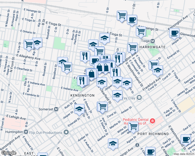 map of restaurants, bars, coffee shops, grocery stores, and more near 3141 G Street in Philadelphia