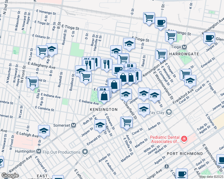 map of restaurants, bars, coffee shops, grocery stores, and more near 3131 Weymouth Street in Philadelphia
