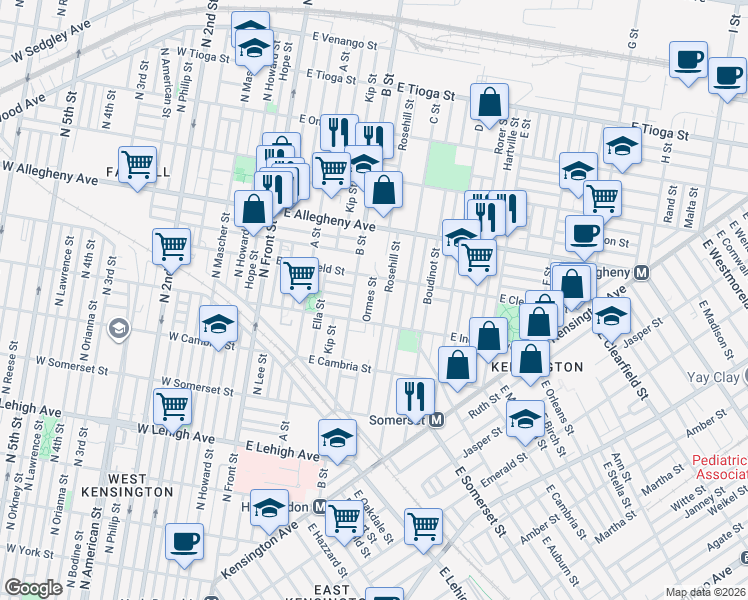 map of restaurants, bars, coffee shops, grocery stores, and more near 3060 Rosehill Street in Philadelphia