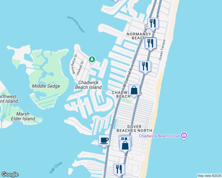map of restaurants, bars, coffee shops, grocery stores, and more near 217 Heron Road in Lavallette